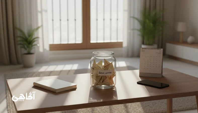تصویر مفهومی از اضطراب و تبدیل آینده به تهدید روی میز کار؛ مناسب مقاله اضطراب در مجله آگاهی