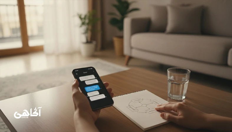 تصویر مفهومی از تجربه‌های گذشته در واکنش‌های رابطه‌ای در مجله آگاهی؛ مکث کوتاه پیش از پاسخ دادن در تنش رابطه