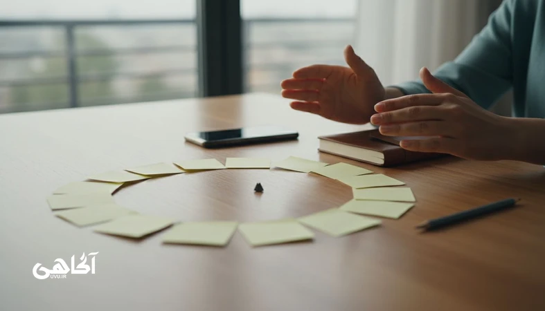 تصویر مفهومی از تکرار ناهشیار و مکث قبل از واکنش در زندگی روزمره، مجله آگاهی