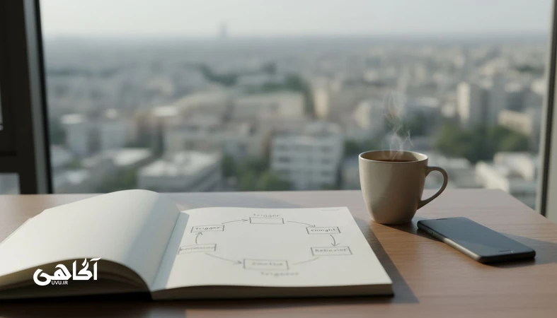 چرا الگوهای تکراری در زندگی تکرار می شوند؛ تصویر مفهومی چرخه محرک تا پیامد در مجله آگاهی