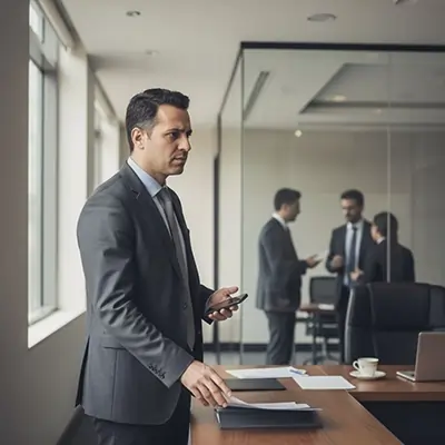 تصویر مدیری در حال تصمیم گیری و شک ها و نگرانی ها نسبت به تصمیم در کار و مسئولیت هایش_ مجله آگاهی